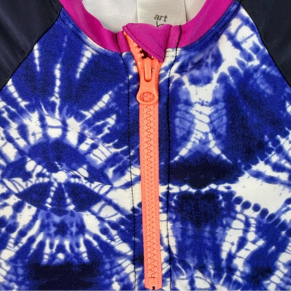 art class body suit long sleeves tie dye blue white Navy and Pink Kids shirt - Picture 8 of 11